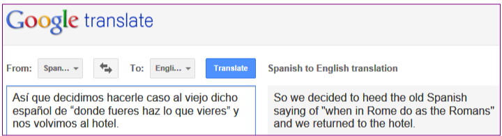 Screenshot from Google Translate